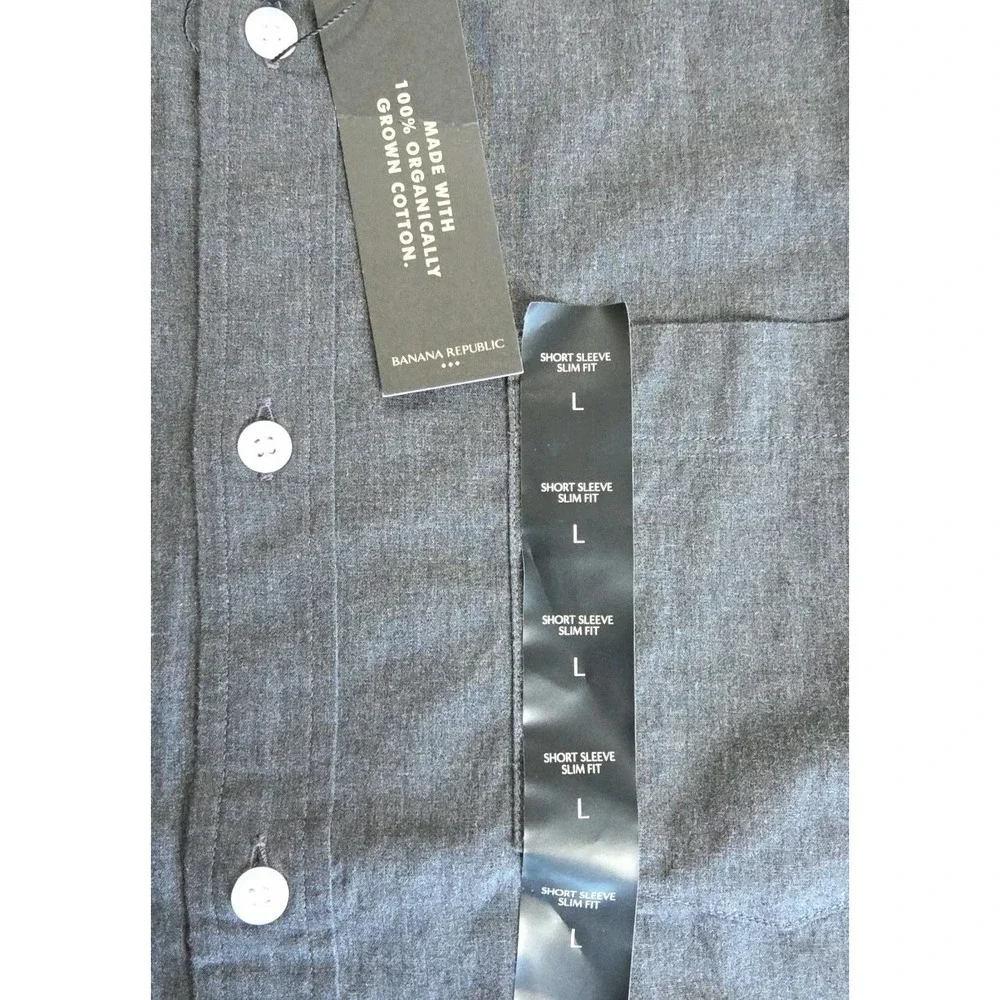 Banana Republic Shirt Mens Large L DARK GRAY SS Slim Fit Cotton Button‎ Down NWT